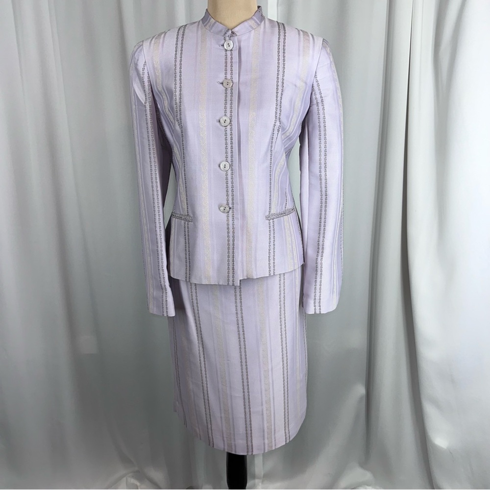 Vintage 2-piece Norton McNaughton Petites Skirt Suit Sz 8P Striped Purple Easter